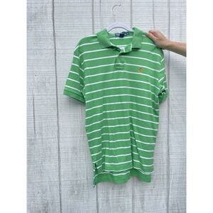 Polo Ralph Lauren Green White Striped Shortsleeved Summer Polo Shirt Medium‎ M